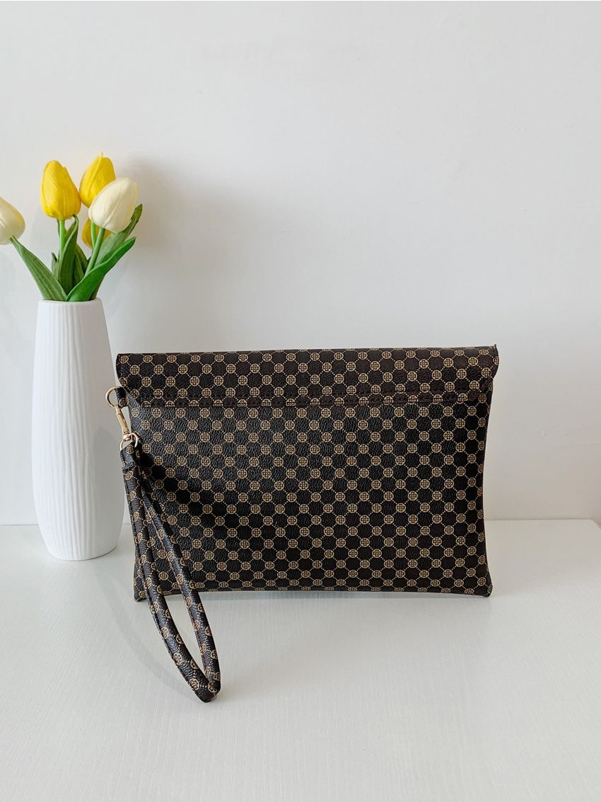 Metal Decor All Over Print Wristlet Bag