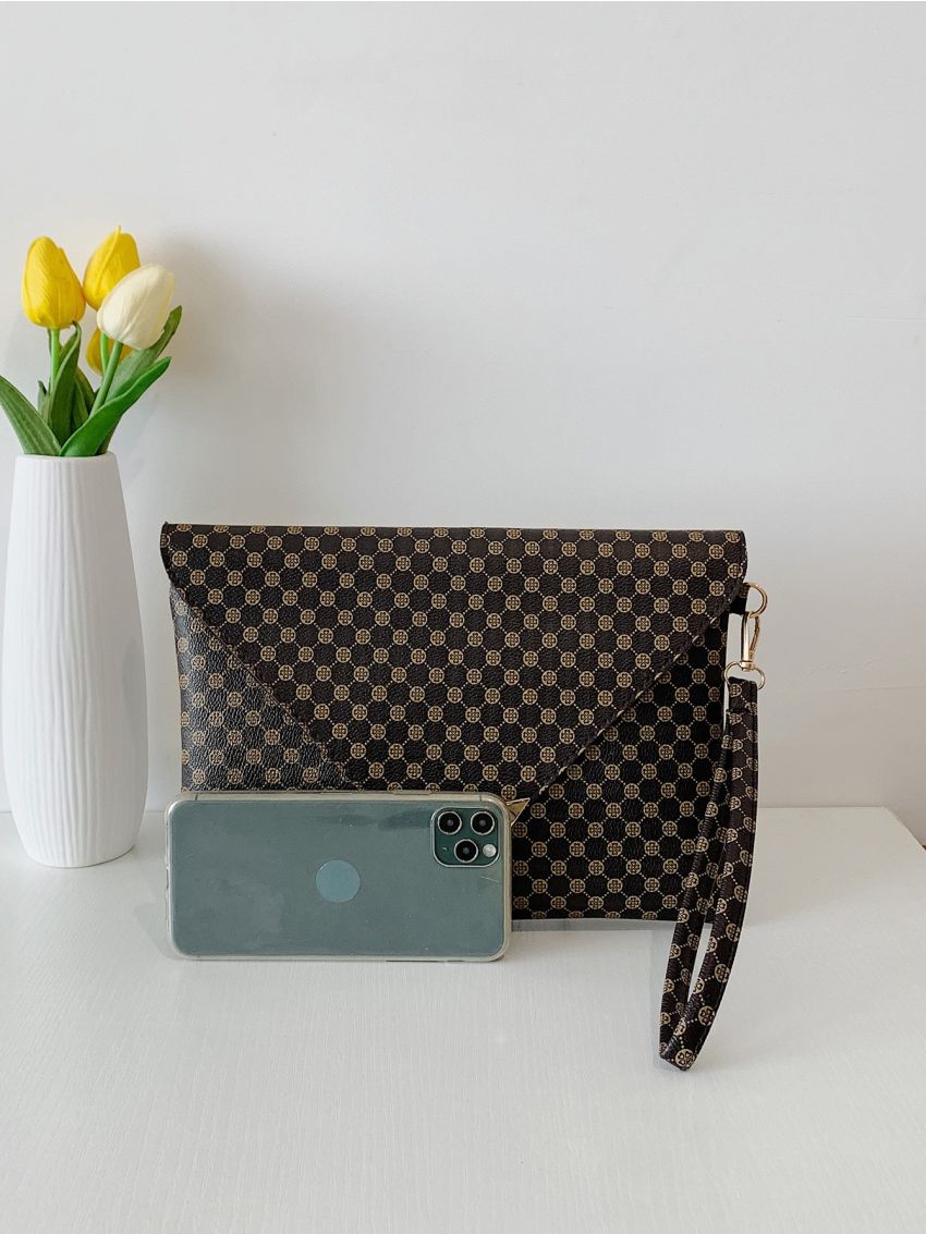 Metal Decor All Over Print Wristlet Bag