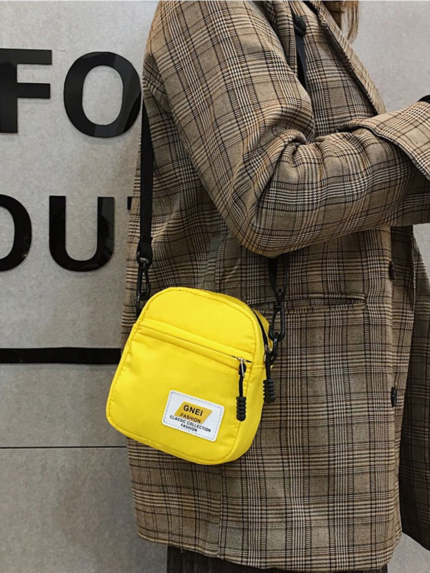 Mini Letter Patch Zip Front Square Bag