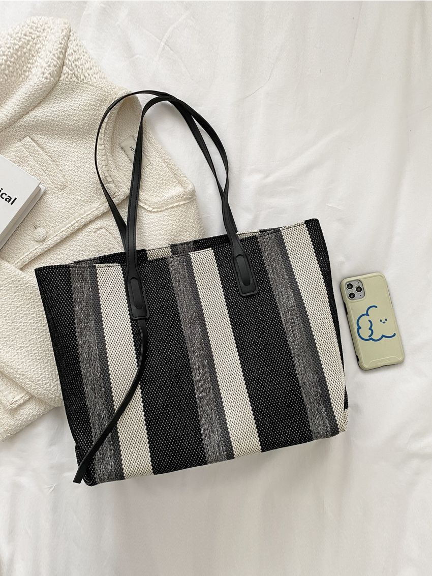 Striped Pattern Shoulder Tote Bag