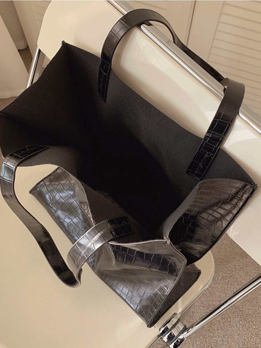 Croc Embossed Shoulder Tote Bag
