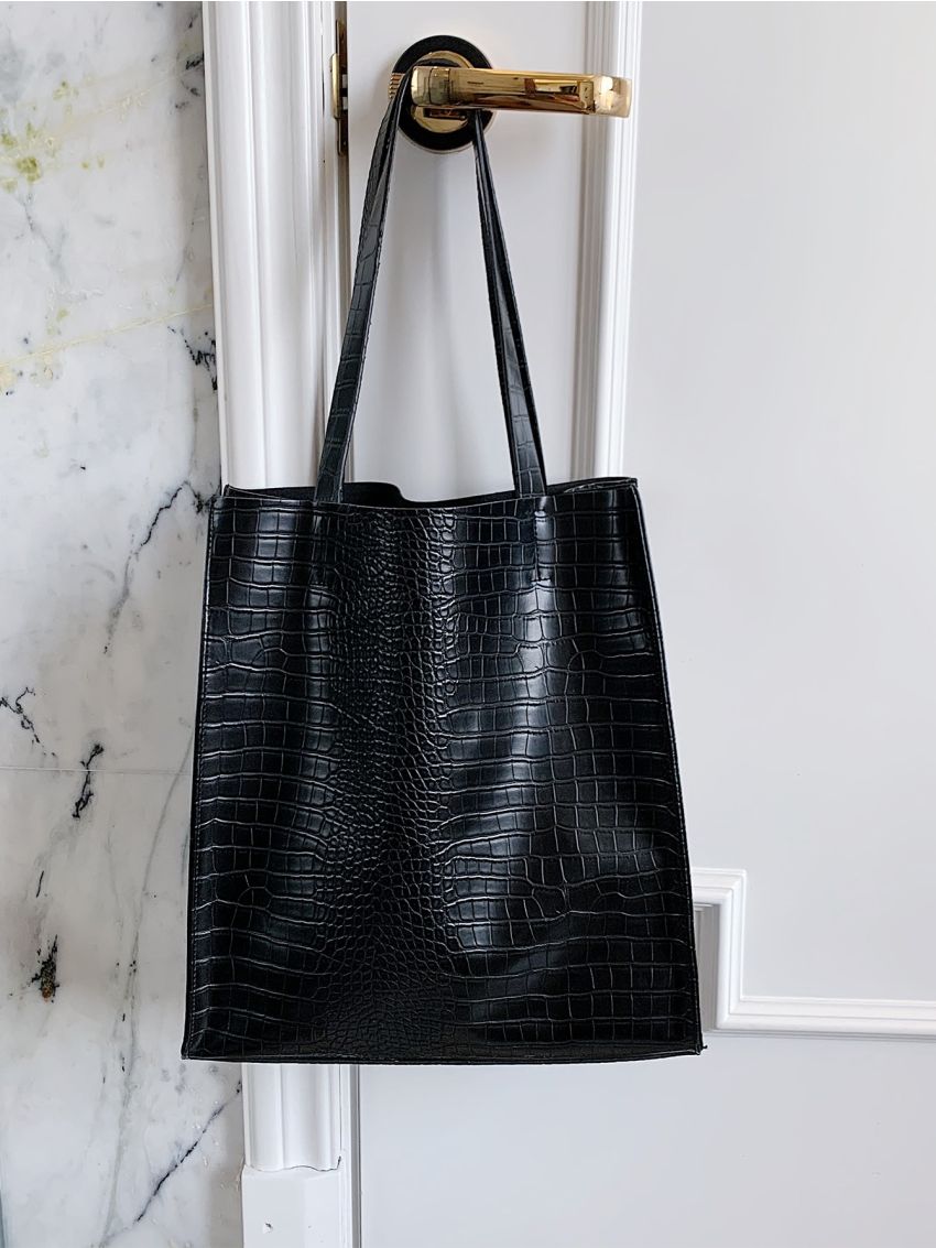 Croc Embossed Shoulder Tote Bag