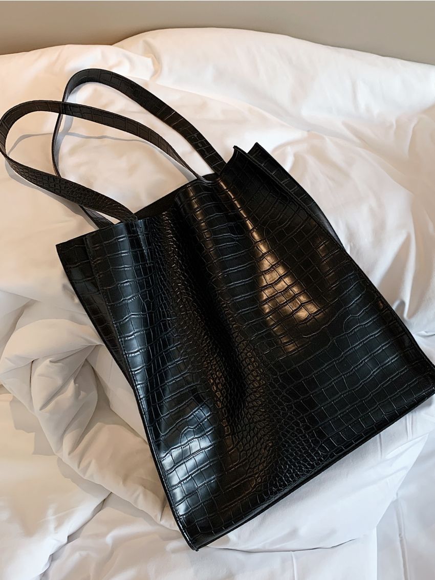 Croc Embossed Shoulder Tote Bag