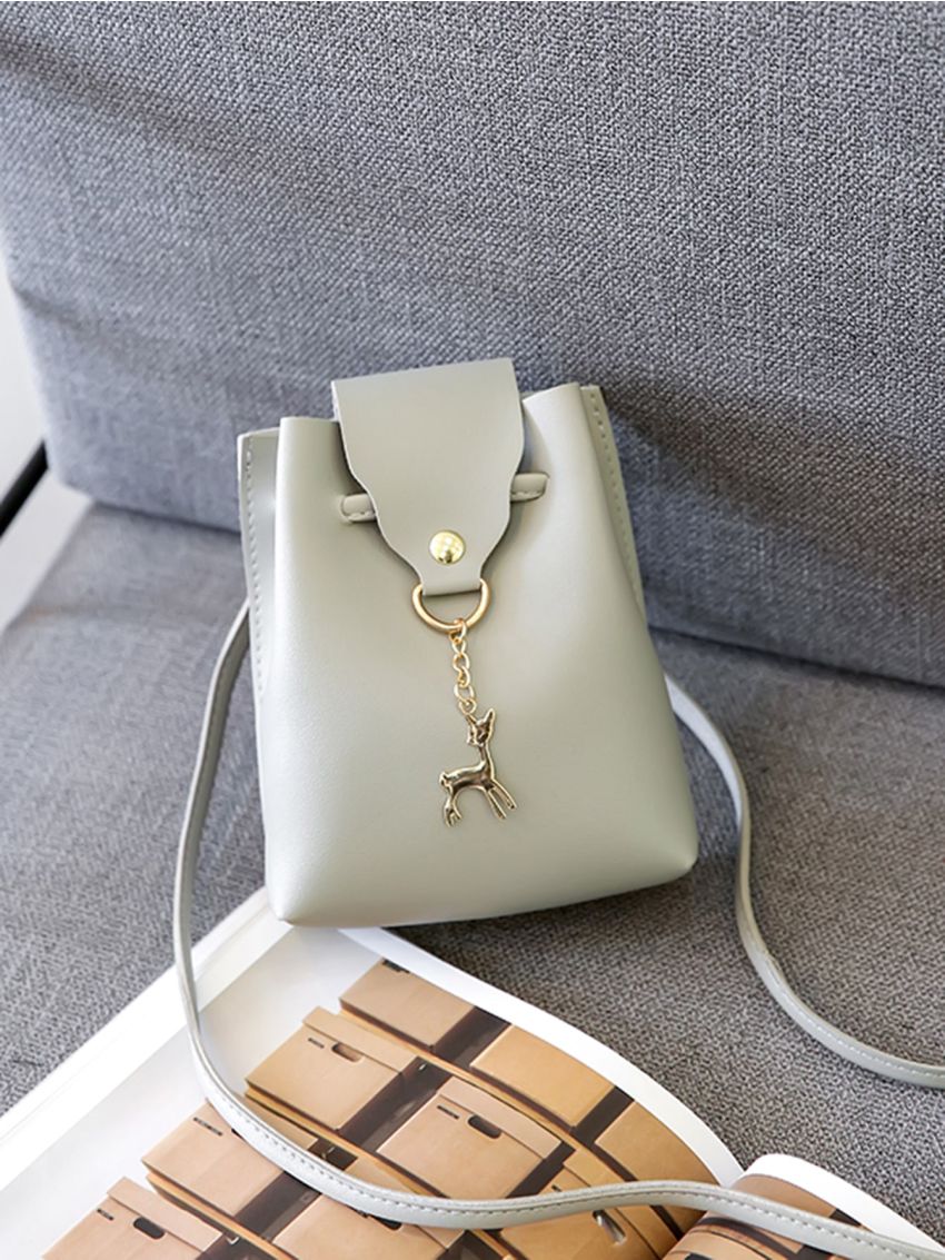Metal Decor Textured Bucket Bag