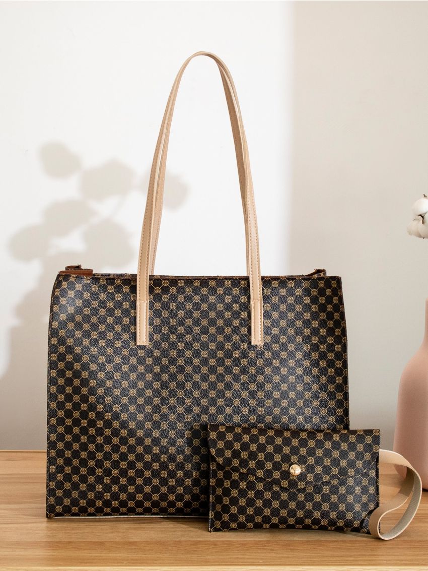 Geometric Graphic Shoulder Tote Bag With Clutch Bag