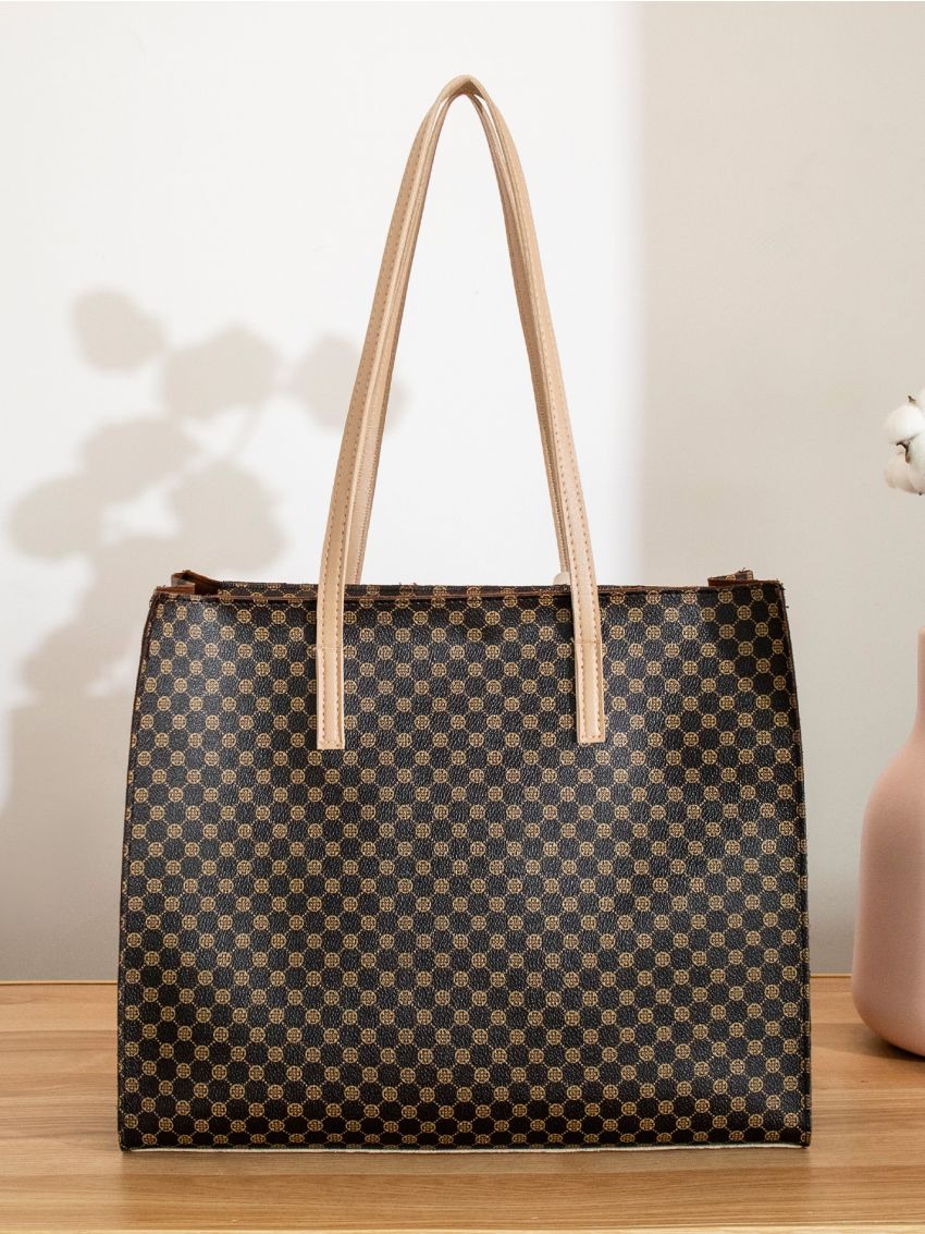 Geometric Graphic Shoulder Tote Bag With Clutch Bag