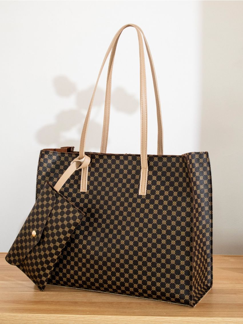 Geometric Graphic Shoulder Tote Bag With Clutch Bag