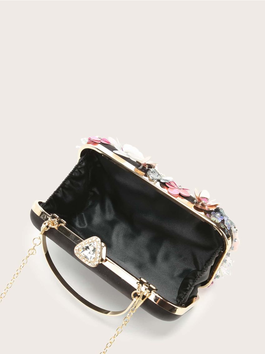 Mini Flower & Bead Decor Top Handle Chain Box Bag