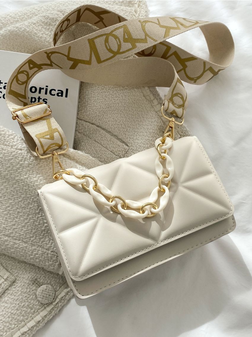 Mini Geometric Embossed Flap Chain Square Bag