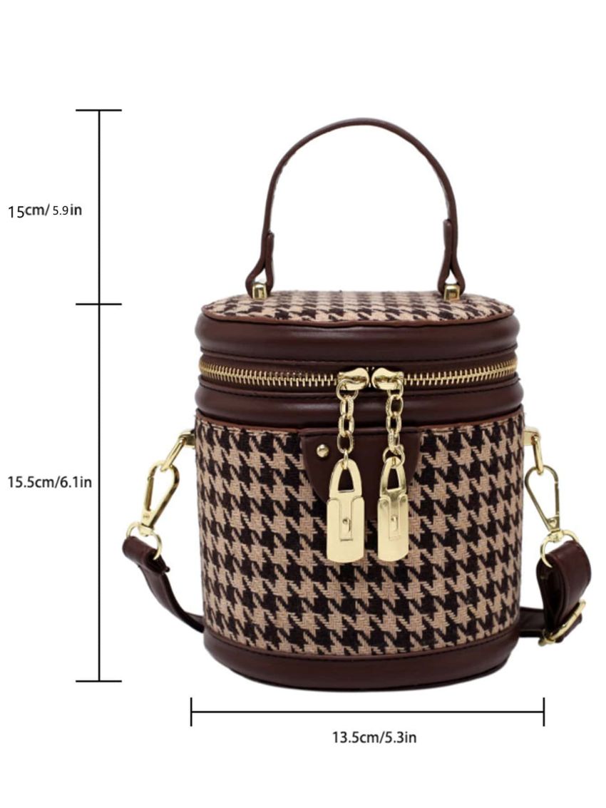 Mini Houndstooth Pattern Bucket Bag