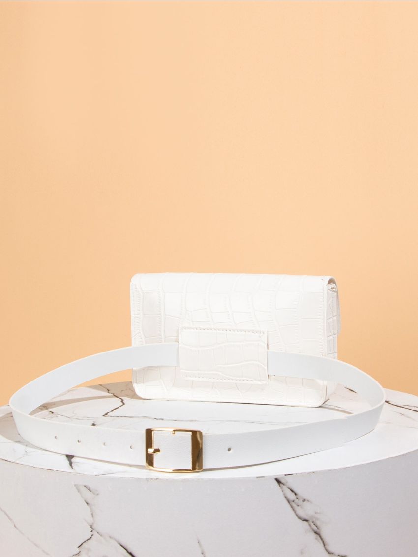 Mini Croc Embossed Flap Belt Bag