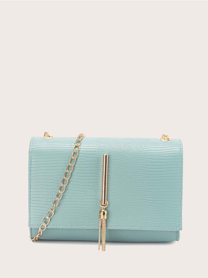 Mini Metal Tassel Charm Lizard Print Chain Bag