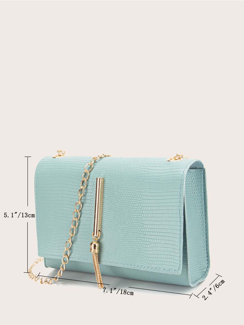 Mini Metal Tassel Charm Lizard Print Chain Bag