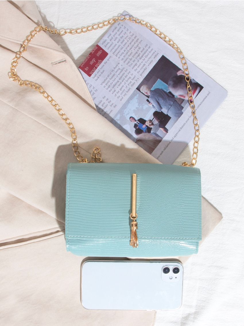 Mini Metal Tassel Charm Lizard Print Chain Bag