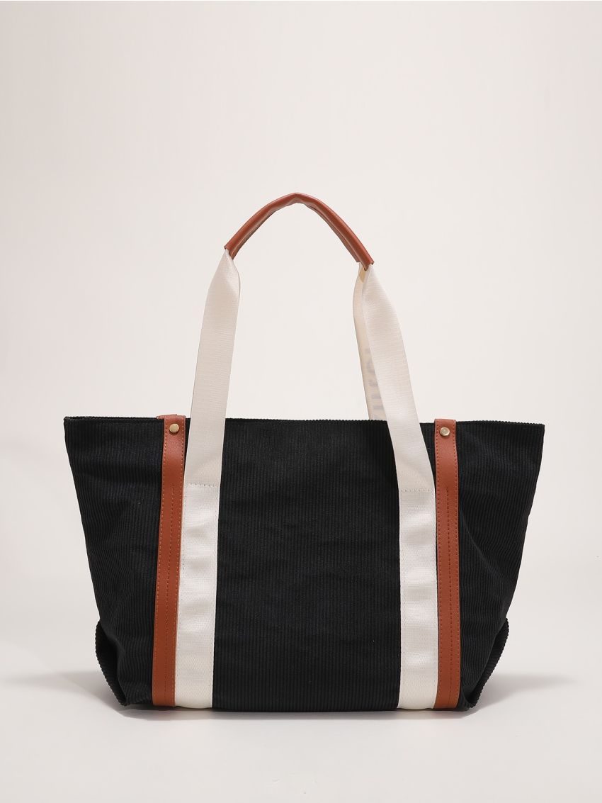 Letter Graphic Shoulder Tote Bag