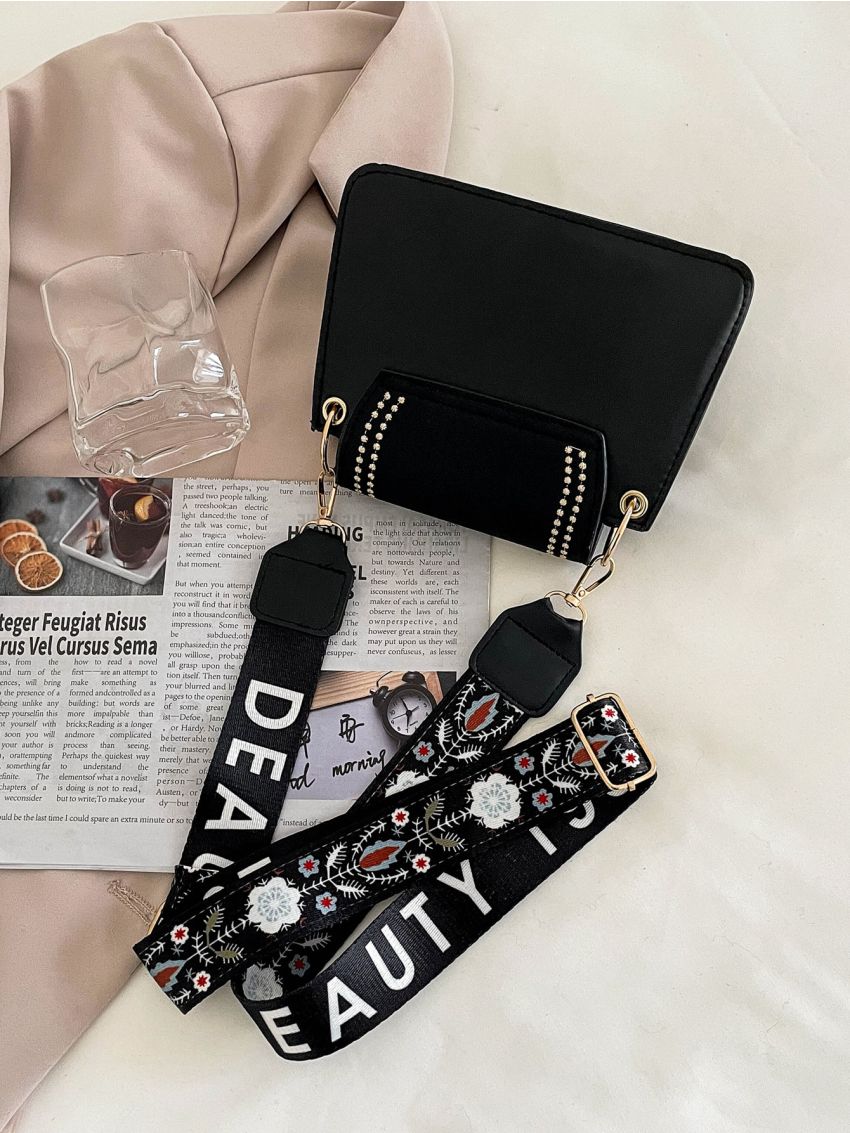 Mini Colorblock Embroidery Letter Detail Chain Flap Satchel Bag