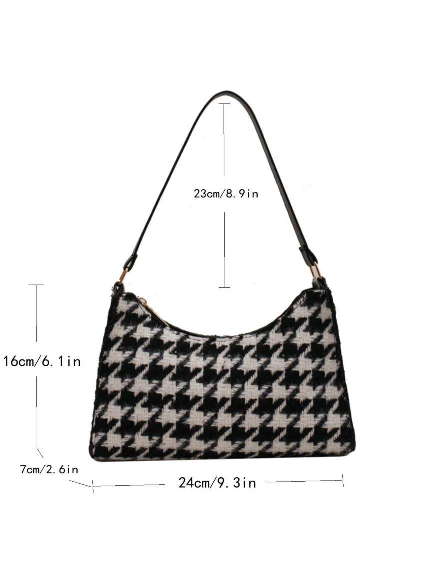 Houndstooth Graphic Baguette Bag