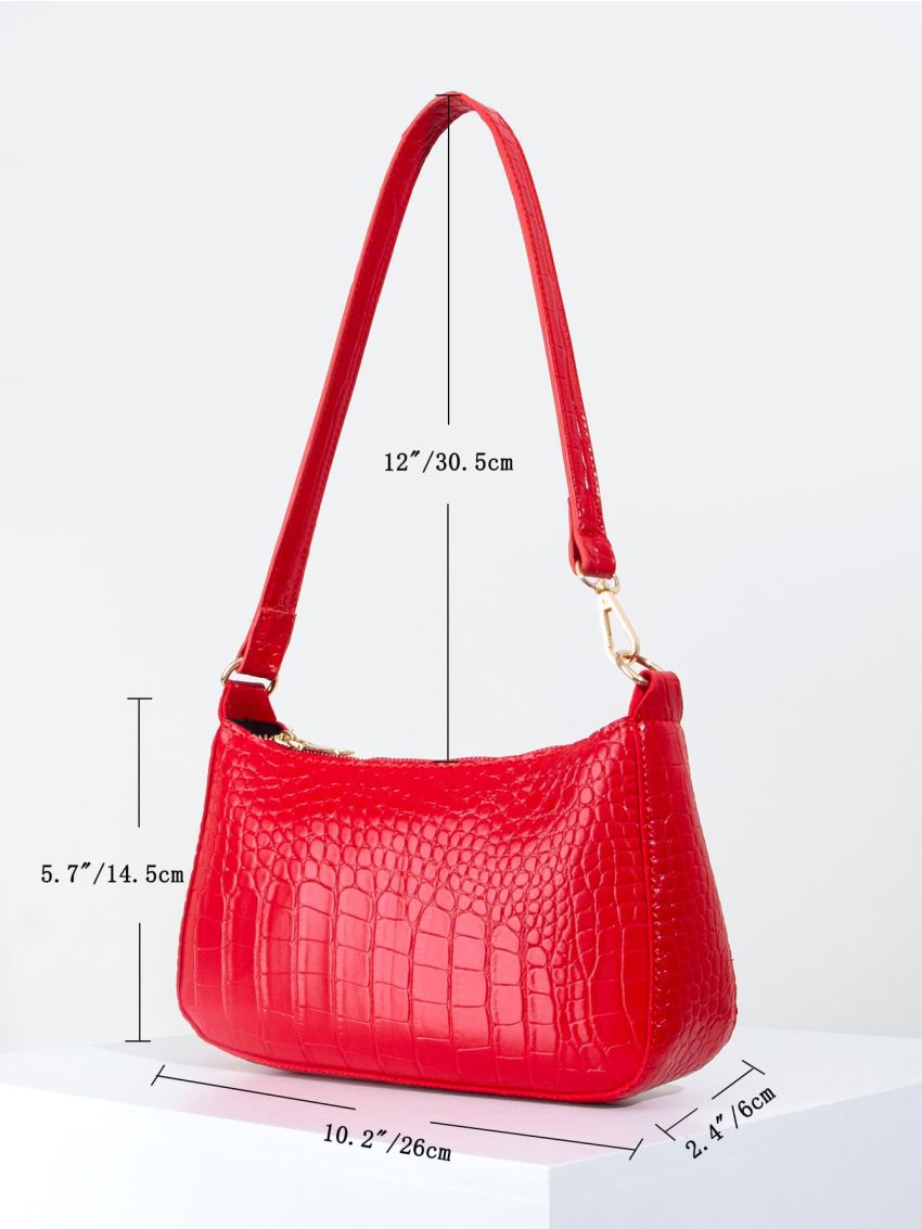 Minimalist Croc Embossed Shoulder Bag