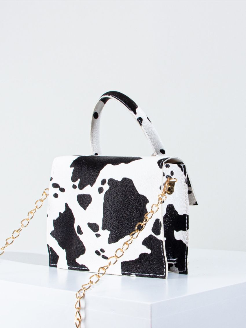 Mini Cow Pattern Flap Satchel Bag