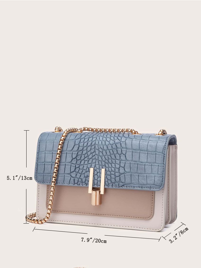 Mini Croc Embossed Colorblock Shoulder Bag