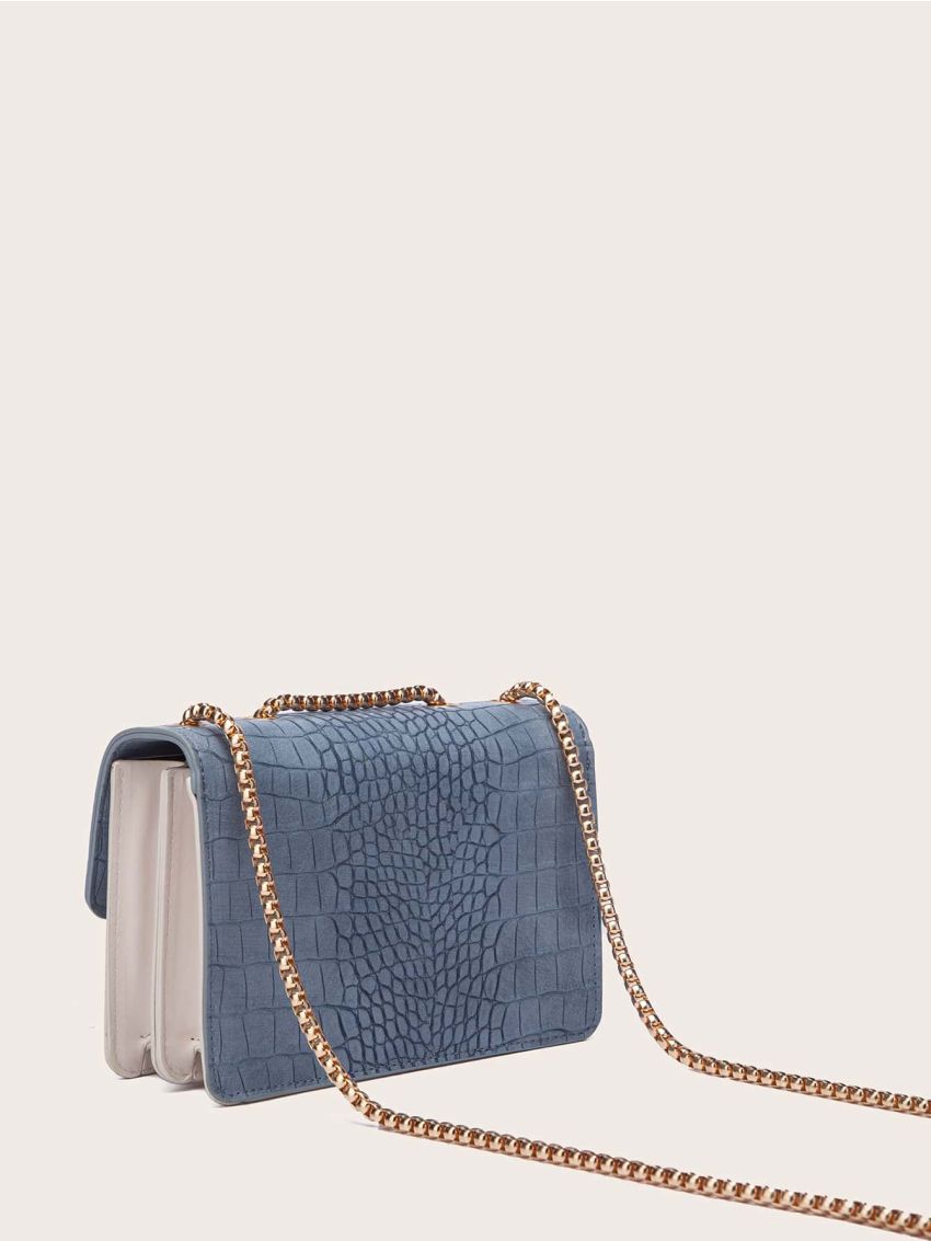 Mini Croc Embossed Colorblock Shoulder Bag