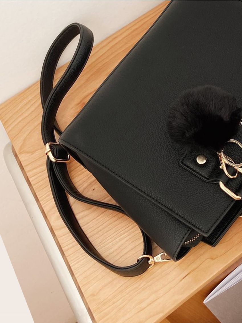 Pom Pom Decor Satchel Bag