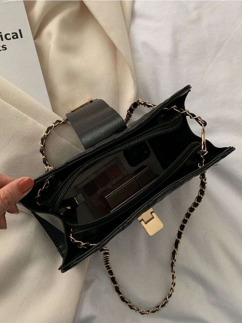Quilted Pattern Chain Square Bag
