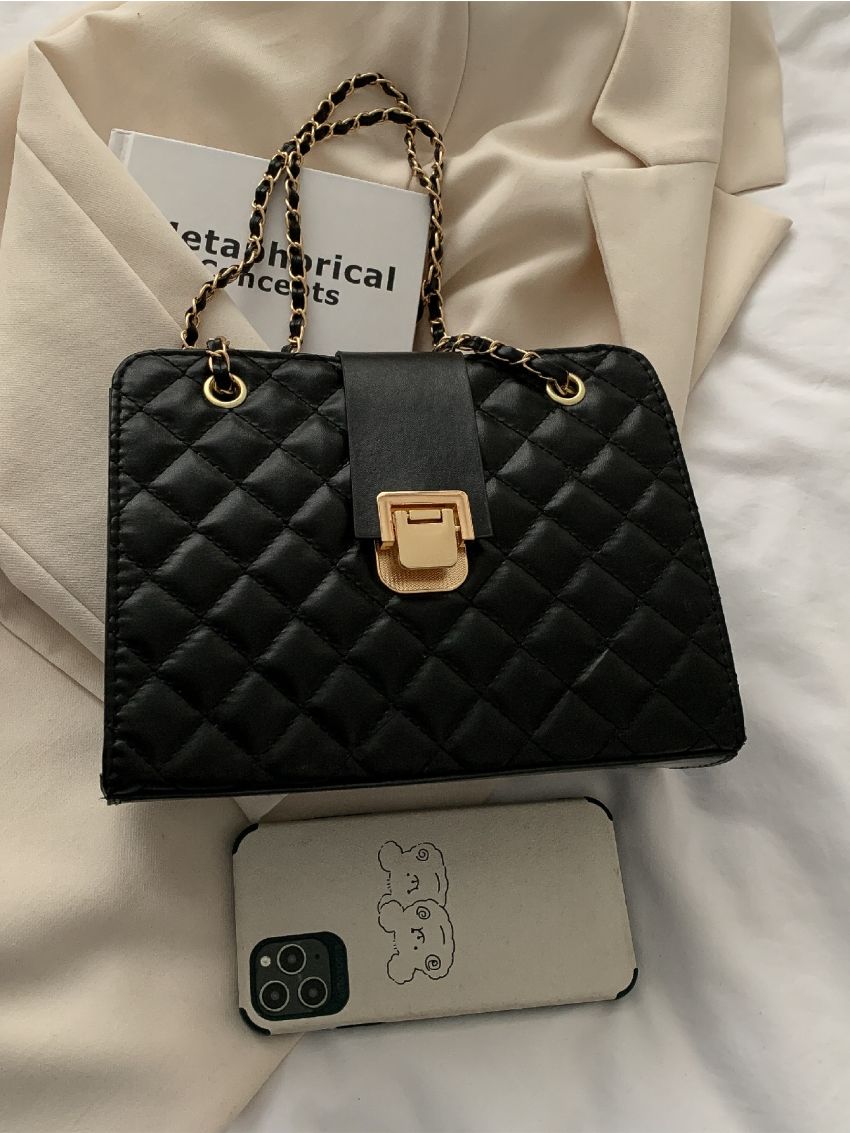 Quilted Pattern Chain Square Bag