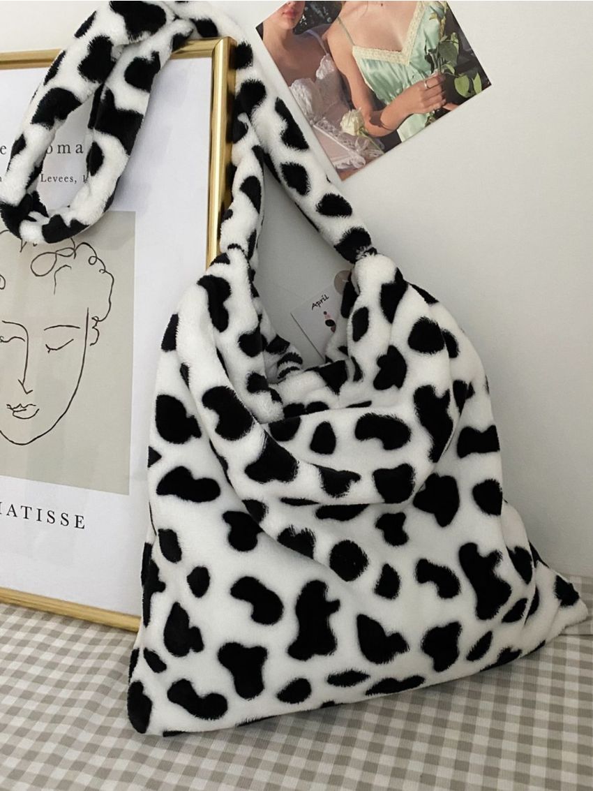 Cow Pattern Fluffy Crossbody Bag