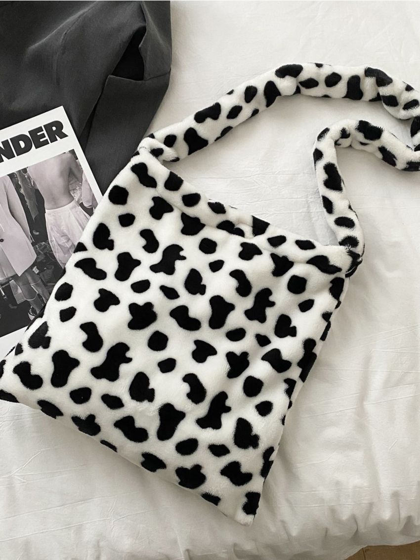 Cow Pattern Fluffy Crossbody Bag