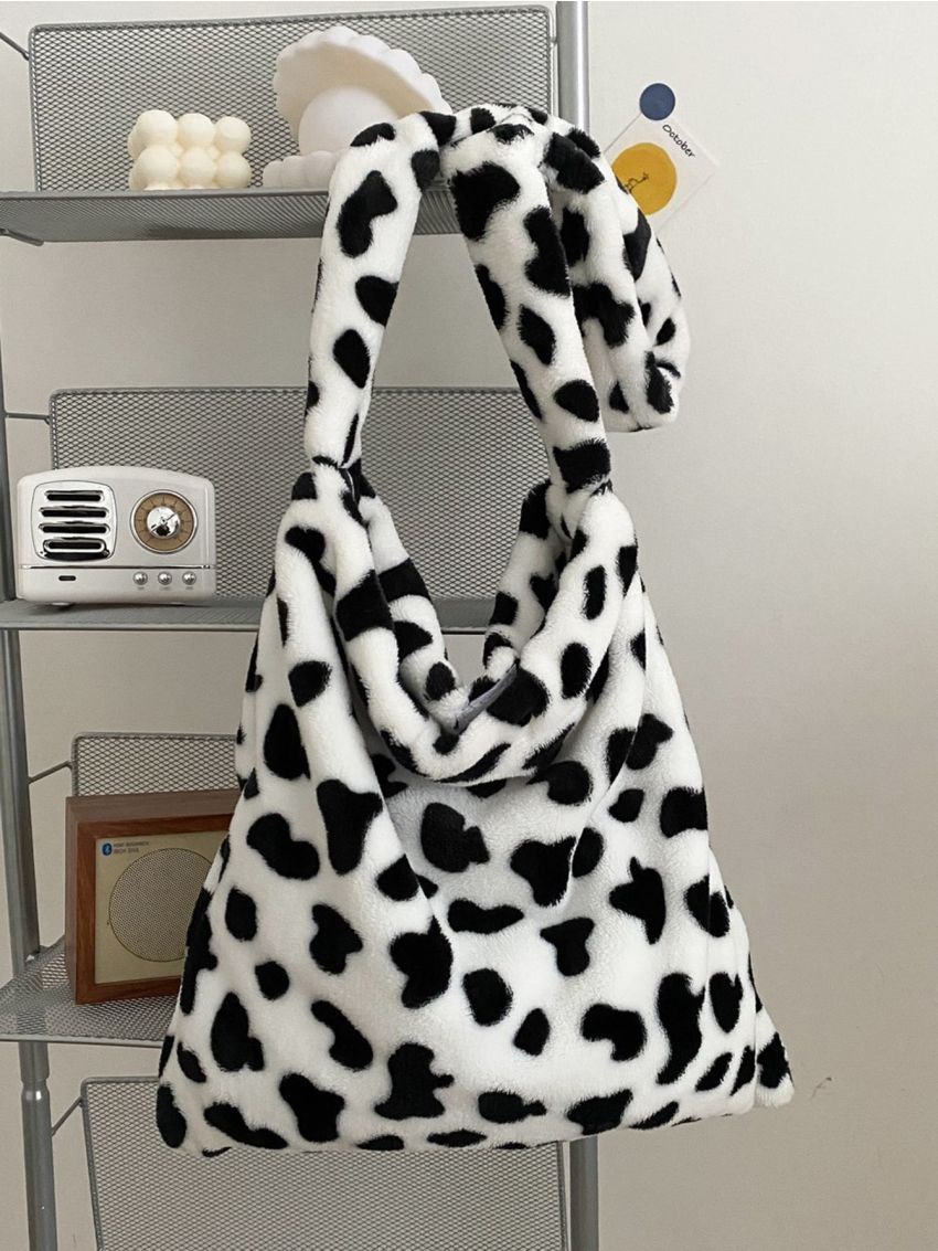 Cow Pattern Fluffy Crossbody Bag