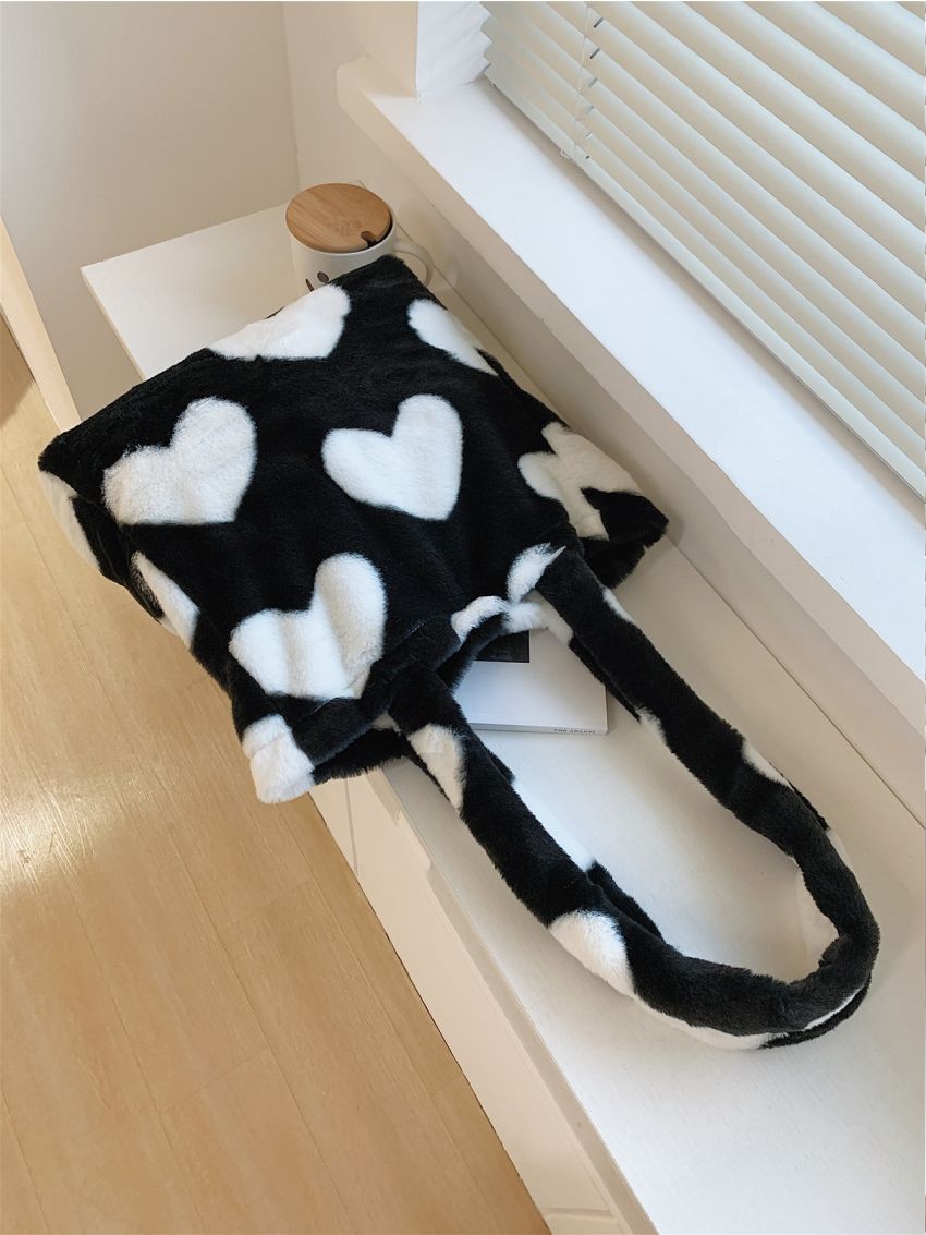 Heart Graphic Fluffy Shoulder Tote Bag