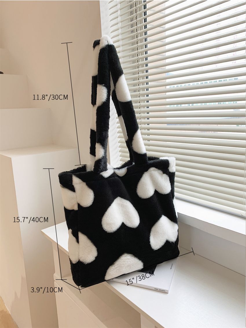 Heart Graphic Fluffy Shoulder Tote Bag