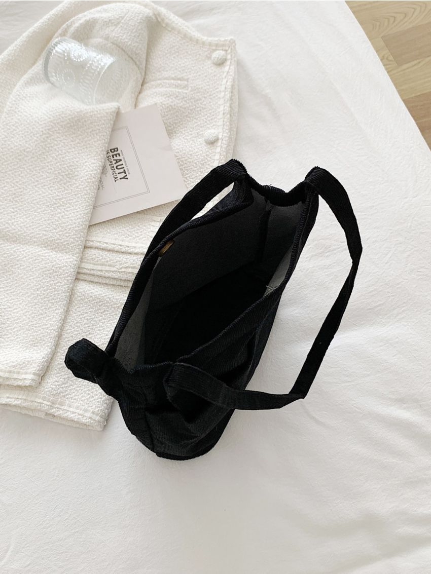 Letter Patch Corduroy Shopper Bag