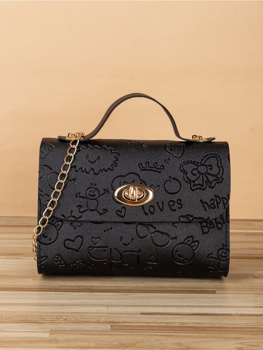 Mini Cartoon Embossed Twist Lock Chain Satchel Bag