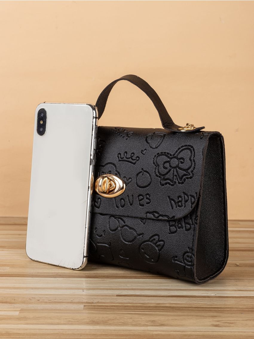 Mini Cartoon Embossed Twist Lock Chain Satchel Bag