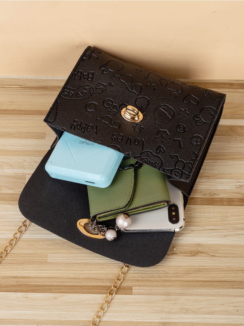 Mini Cartoon Embossed Twist Lock Chain Satchel Bag