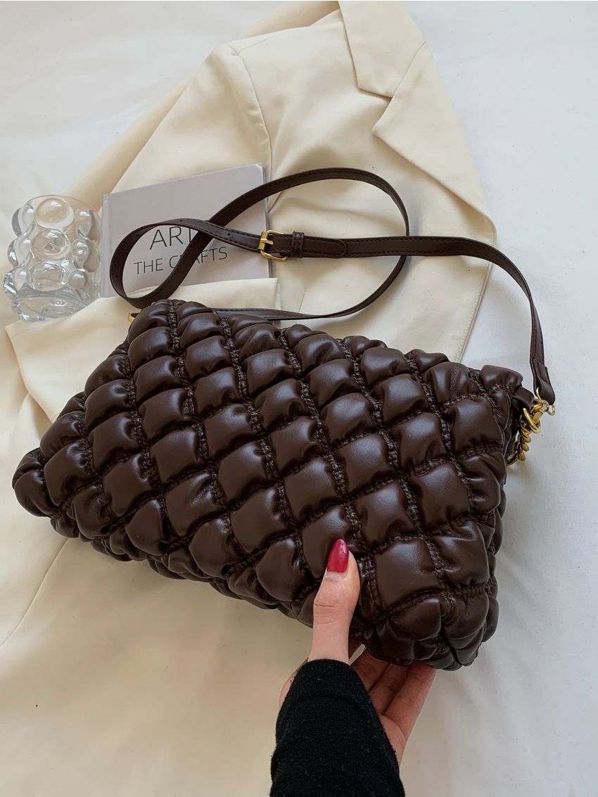 Quilted Chain Flap Satchel Bag