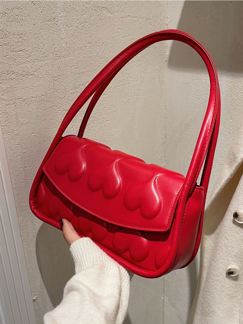 Heart Embossed Flap Saddle Bag