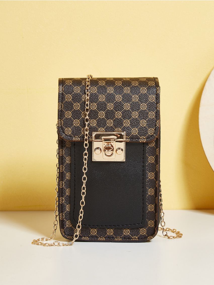 Mini Graphic Print Twist Lock Chain Crossbody Bag