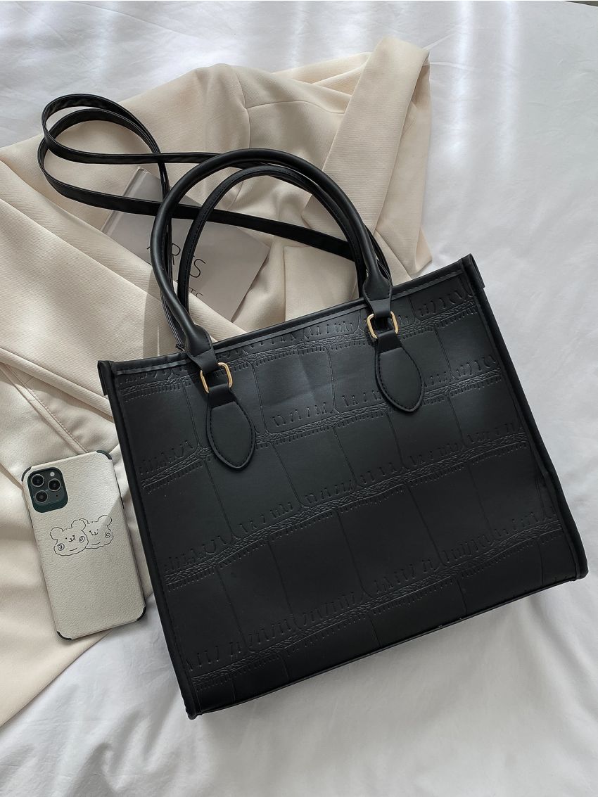 Crocodile Embossed Top Handle Bag