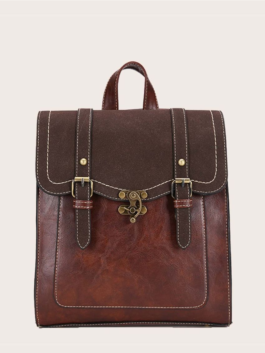 Double Buckle Decor Flap Backpack