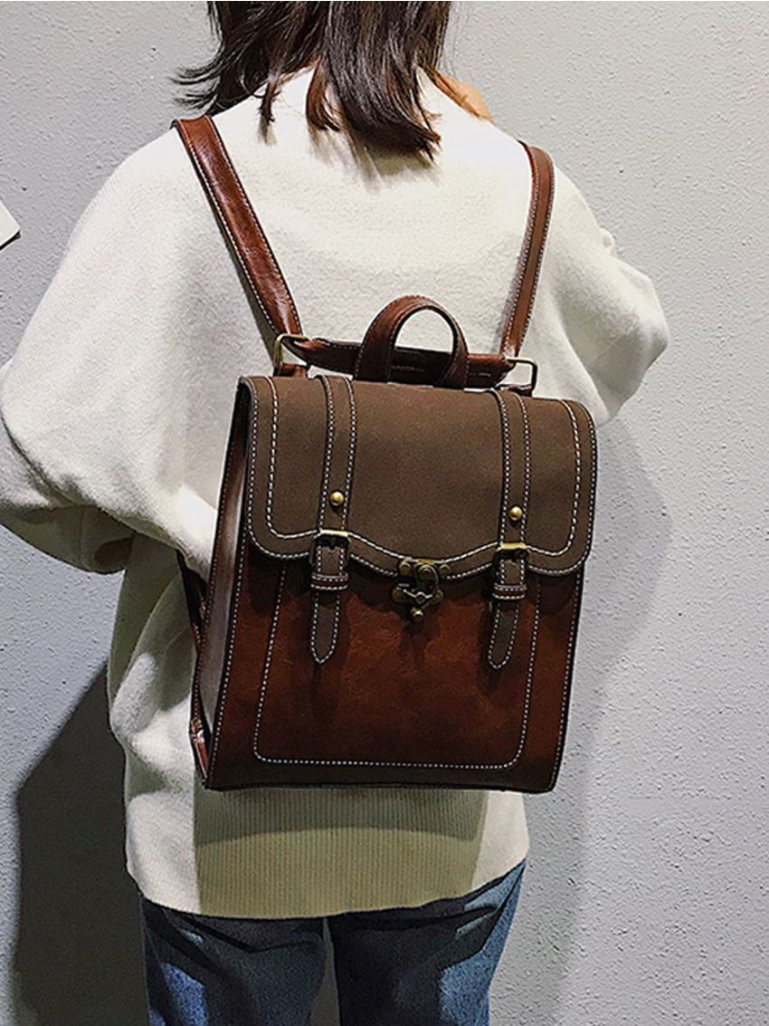 Double Buckle Decor Flap Backpack