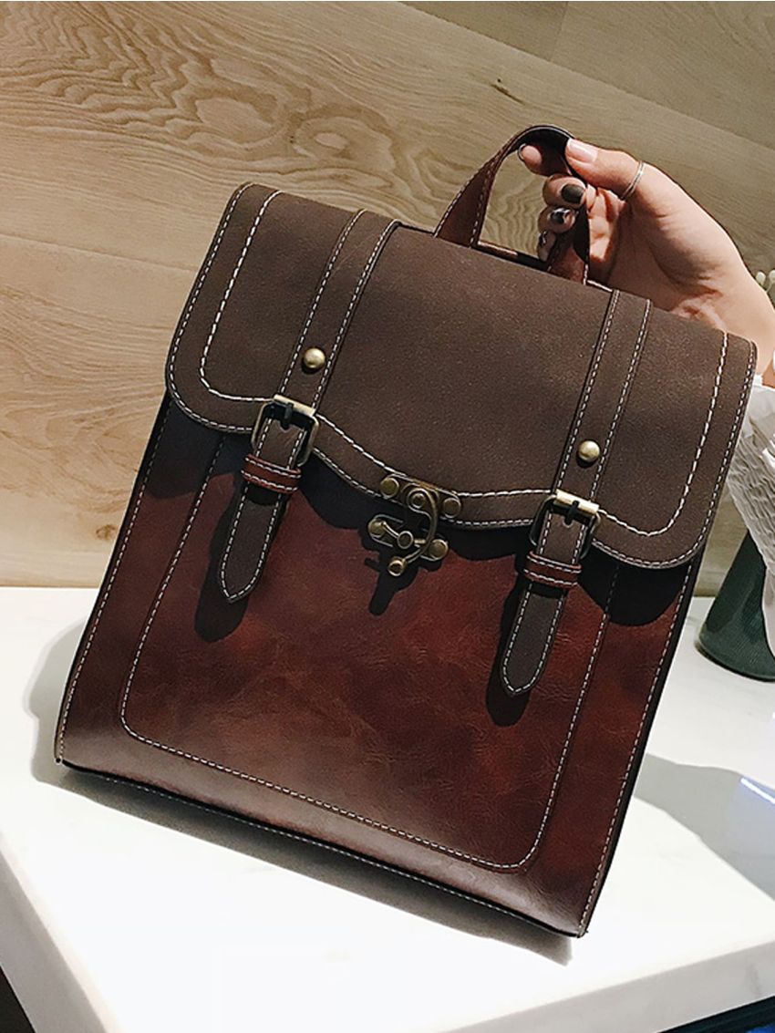 Double Buckle Decor Flap Backpack