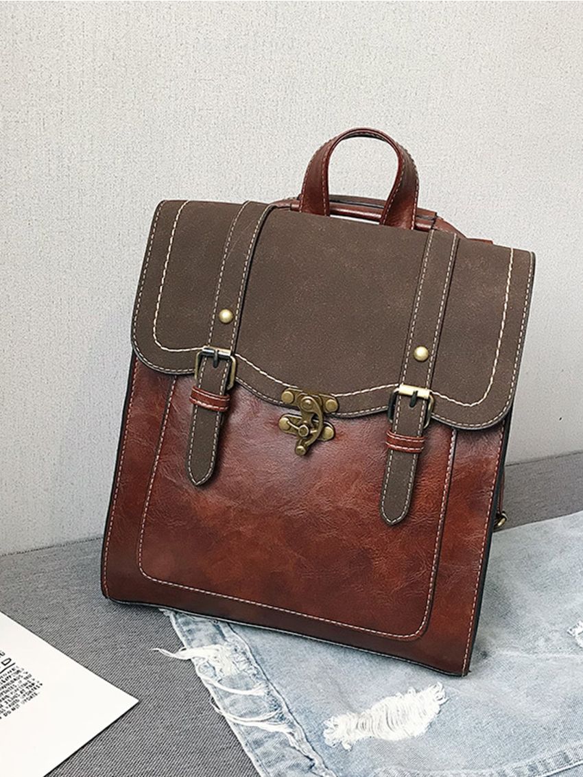 Double Buckle Decor Flap Backpack