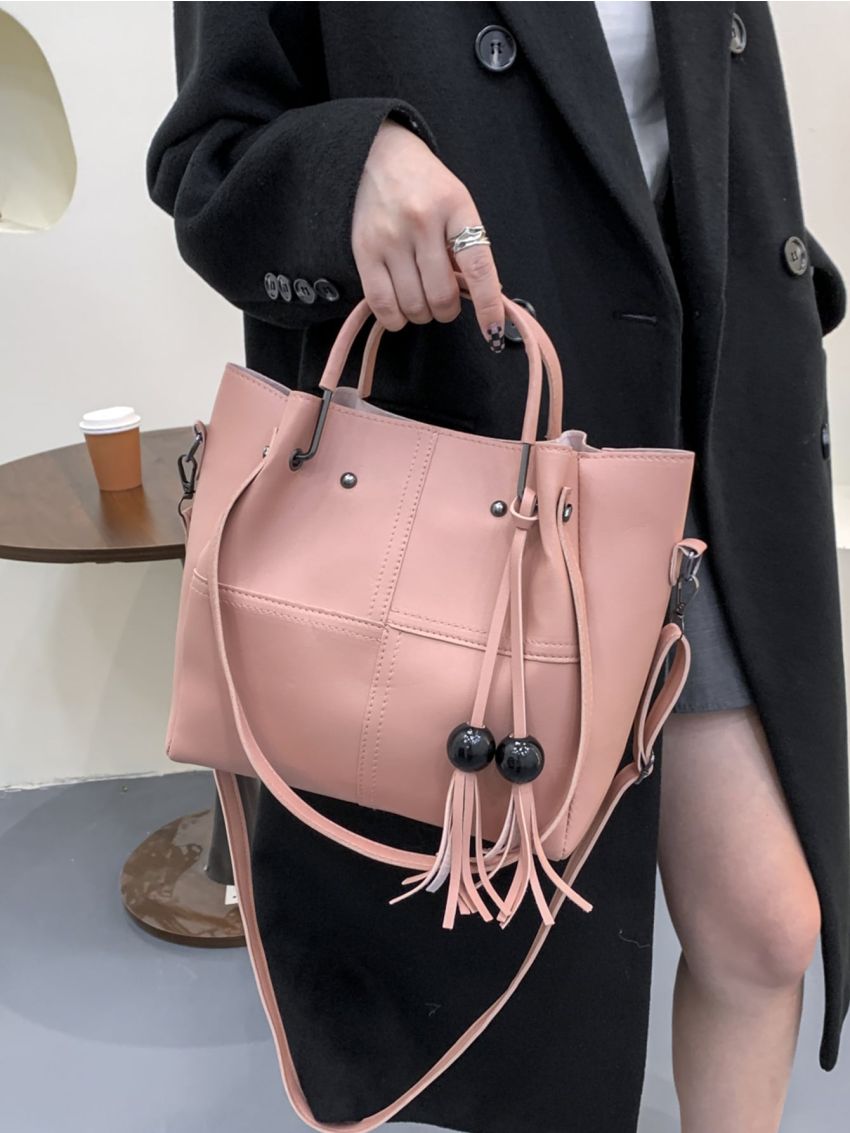 3pcs Tassel Decor Top Handle Bag Set