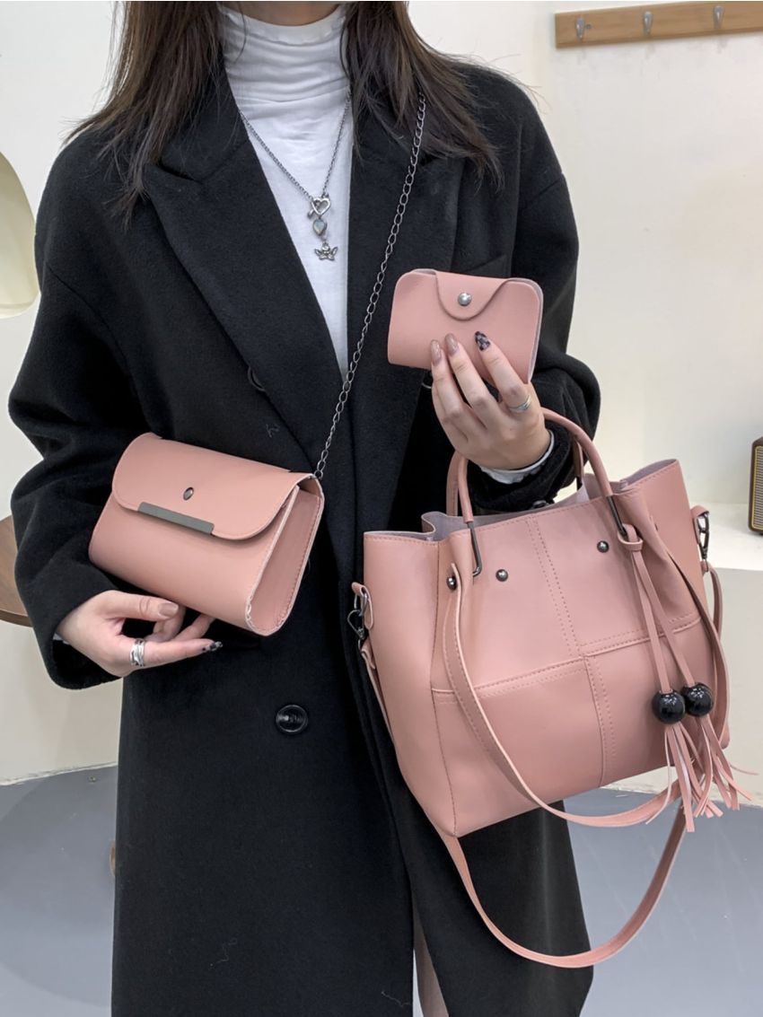 3pcs Tassel Decor Top Handle Bag Set