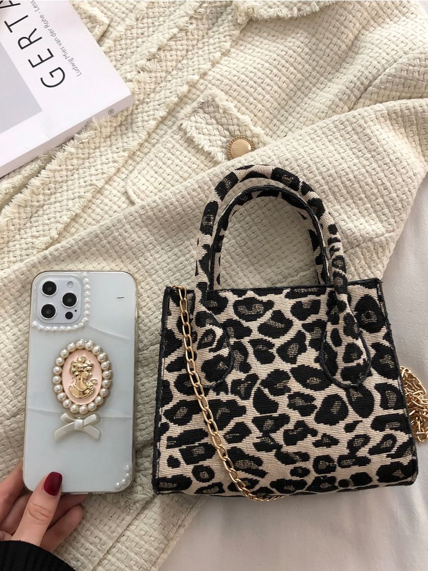 Mini Allover Leopard Pattern Satchel Bag