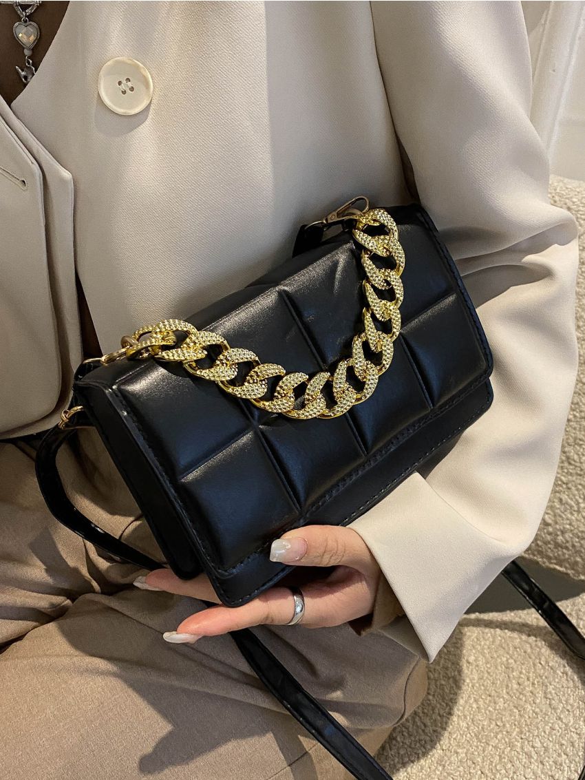 Mini Geo Embossed Chain Square Bag