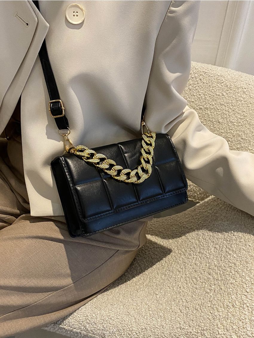 Mini Geo Embossed Chain Square Bag